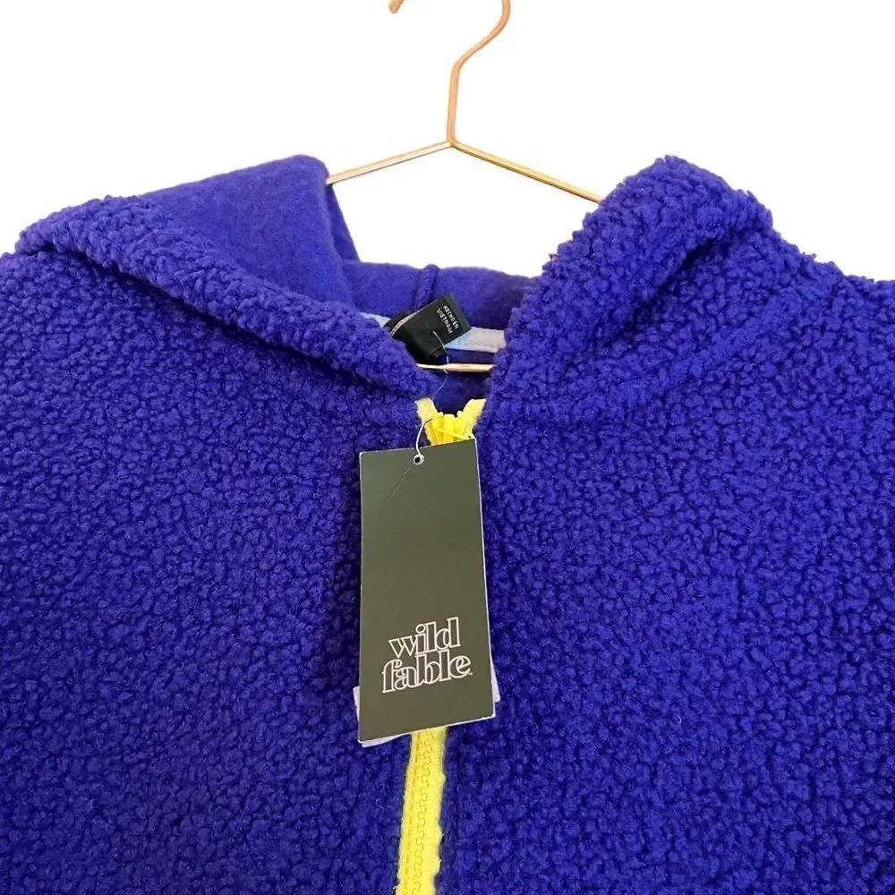 NWT Target Wild Fable Blue Hooded Sherpa Pullover Quarter Zip Sweatshirt Size L - Picture 8 of 9
